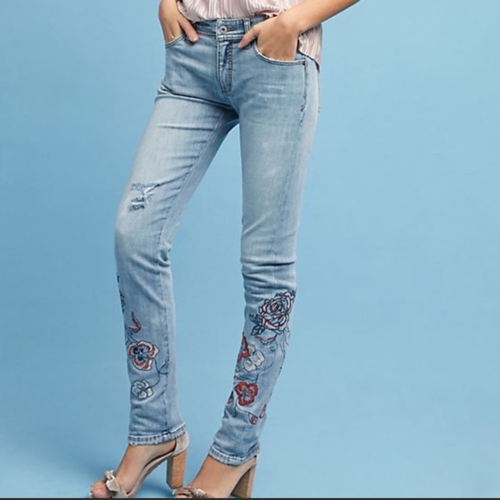 Anthropologie Embroidered Boyfriend Jeans